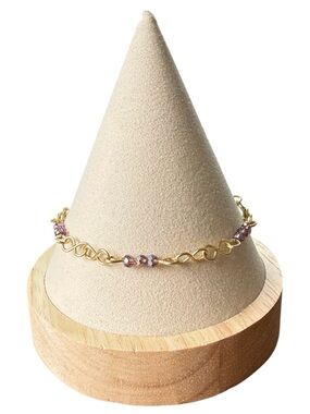 Delicate Brass Wire Figure 8 Chain Link Bracelet Light Purple Crystal Beads